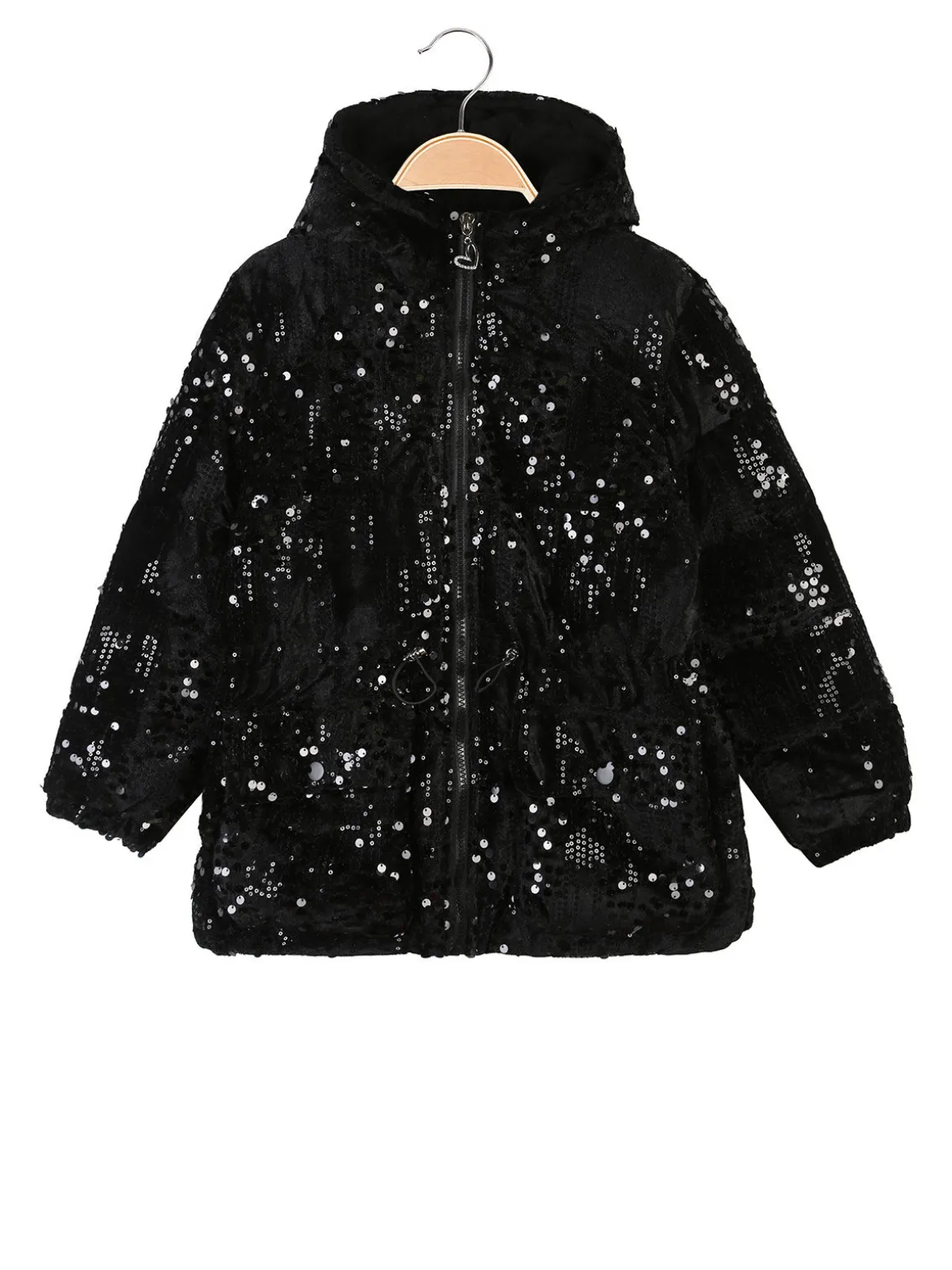 Miss & Girls Giubbotto da bambina con paillettes e cappuccio - nero