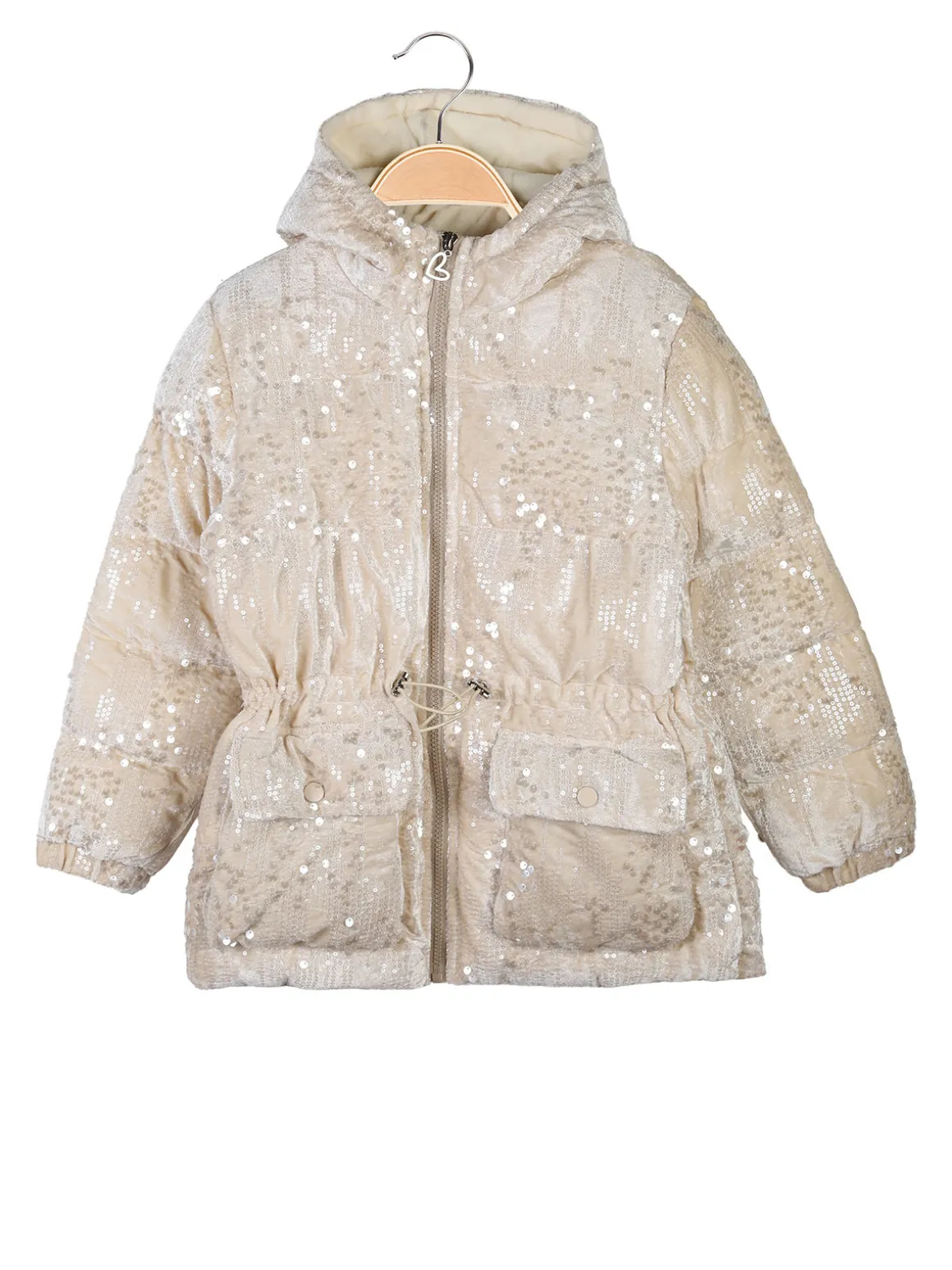 Miss & Girls Giubbotto da bambina con paillettes e cappuccio - beige