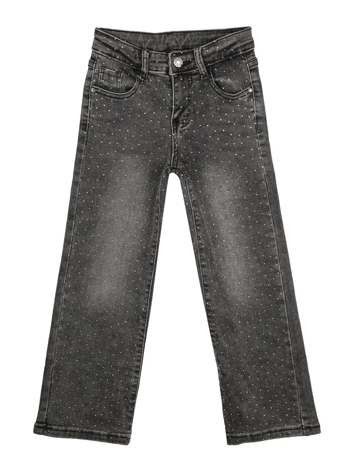Miss & Girls Jeans da bambina a gamba larga con strass - nero