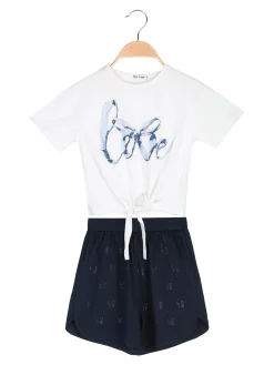 Miss Image Completo corto da bambina in cotone con t-shirt e shorts - blu scuro