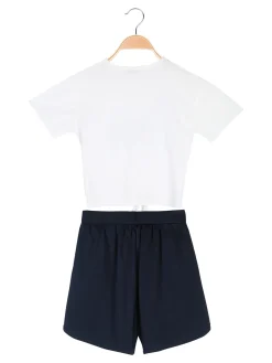 Miss Image Completo corto da bambina in cotone con t-shirt e shorts - blu scuro