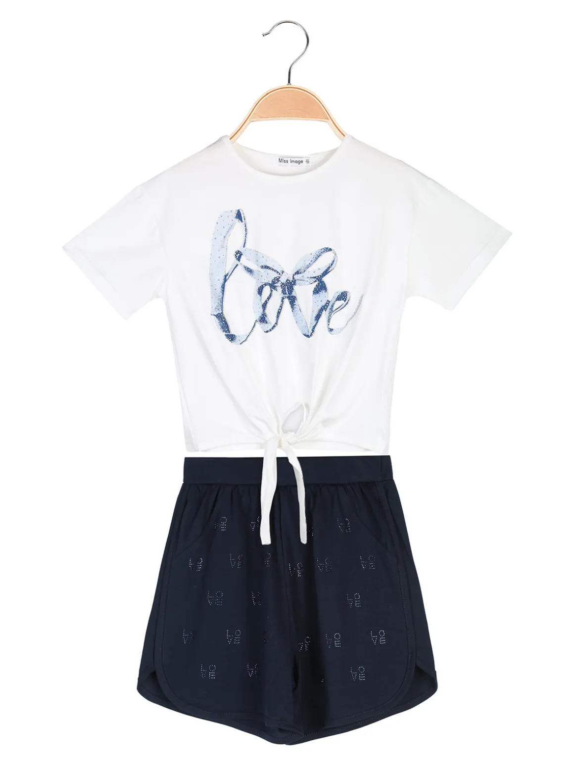 Miss Image Completo corto da bambina in cotone con t-shirt e shorts - blu scuro