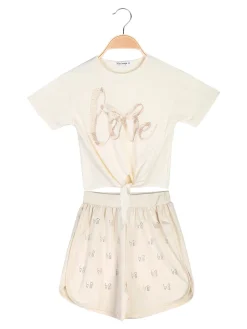 Miss Image Completo corto da bambina in cotone con t-shirt e shorts - beige