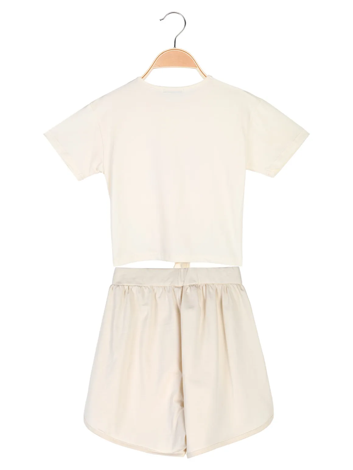 Miss Image Completo corto da bambina in cotone con t-shirt e shorts - beige