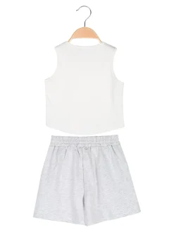 Miss Image Completo corto da ragazza con top a costine e shorts - bianco