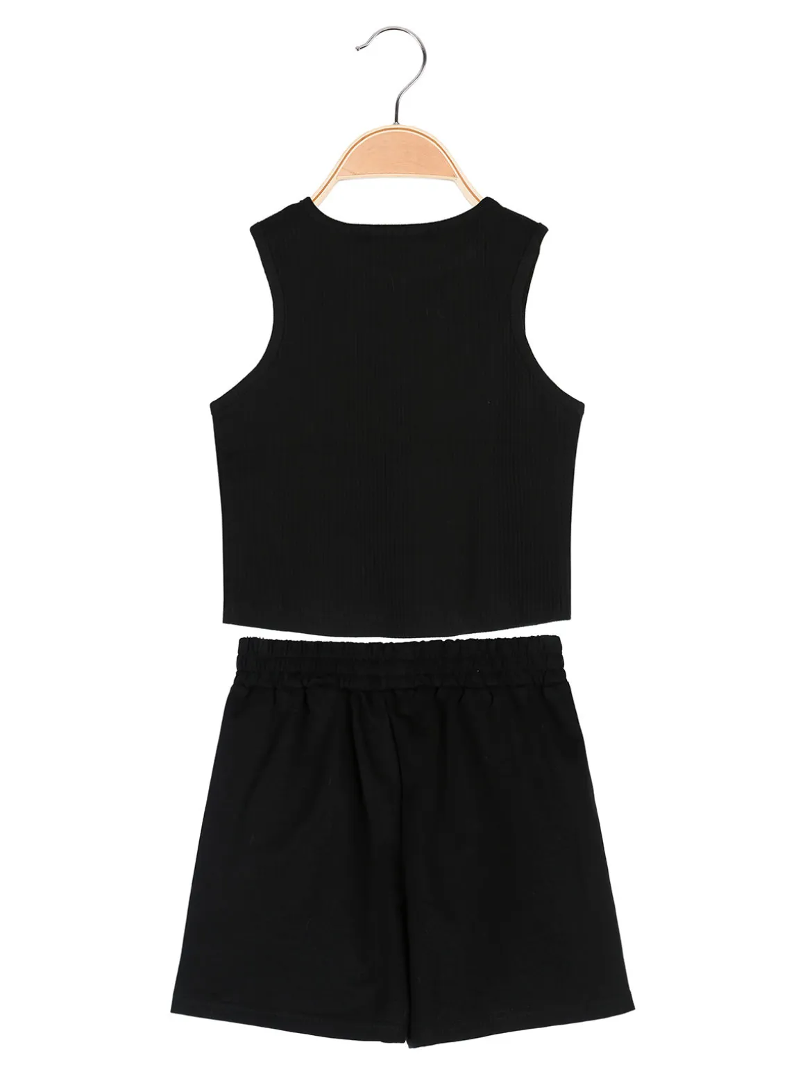 Miss Image Completo corto da ragazza con top a costine e shorts - nero