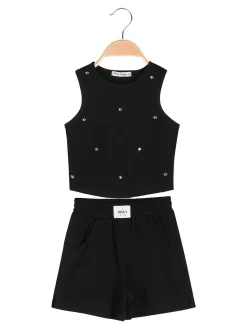 Miss Image Completo corto da ragazza con top a costine e shorts - nero