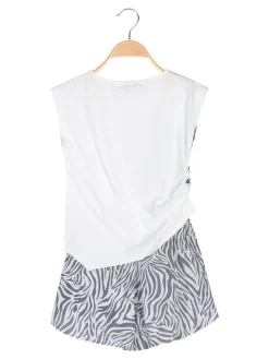 Miss Image Completo corto da ragazza in cotone con top e shorts - bianco