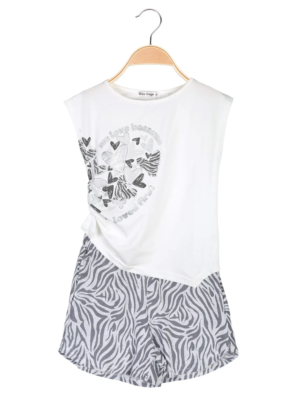 Miss Image Completo corto da ragazza in cotone con top e shorts - bianco