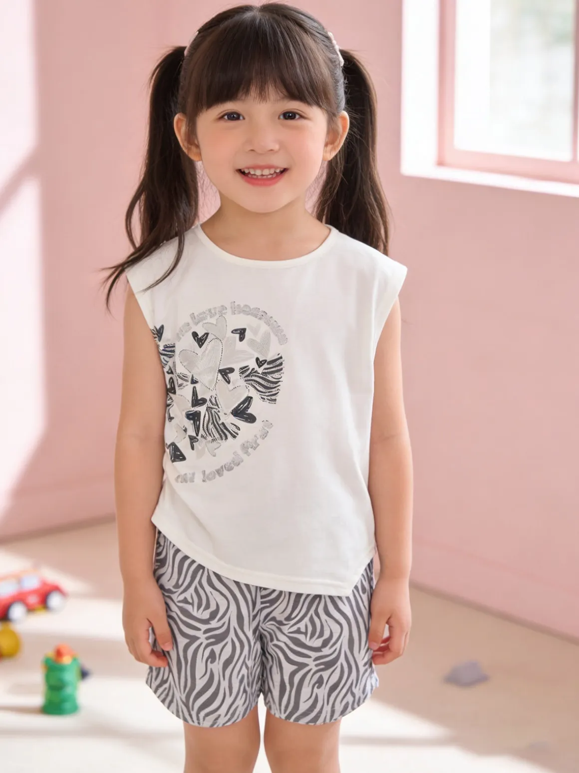 Miss Image Completo corto da ragazza in cotone con top e shorts - bianco