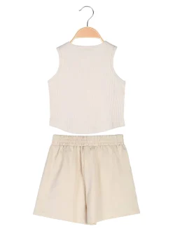 Miss Image Completo corto da ragazza con top a costine e shorts - beige