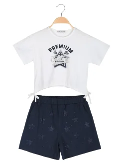 Miss Image Completo da ragazza 2 pezzi con t-shirt crop e shorts con strass