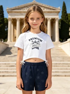 Miss Image Completo da ragazza 2 pezzi con t-shirt crop e shorts con strass