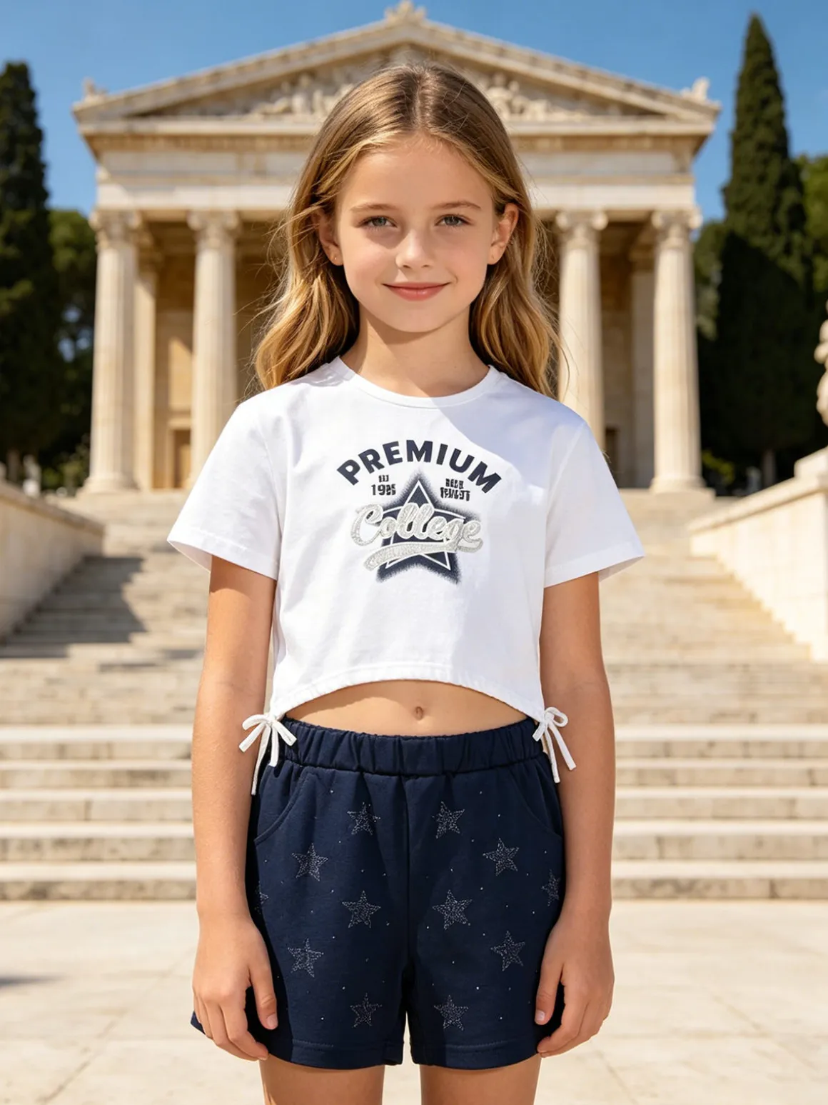 Miss Image Completo da ragazza 2 pezzi con t-shirt crop e shorts con strass