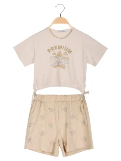 Miss Image Completo da ragazza 2 pezzi con t-shirt crop e shorts con strass