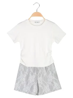 Miss Image Completo 2 pezzi da bambina con t-shirt e shorts ricamati - bianco