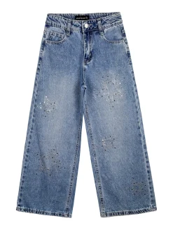 Miss Image Jeans da bambina wide leg con strass - blu