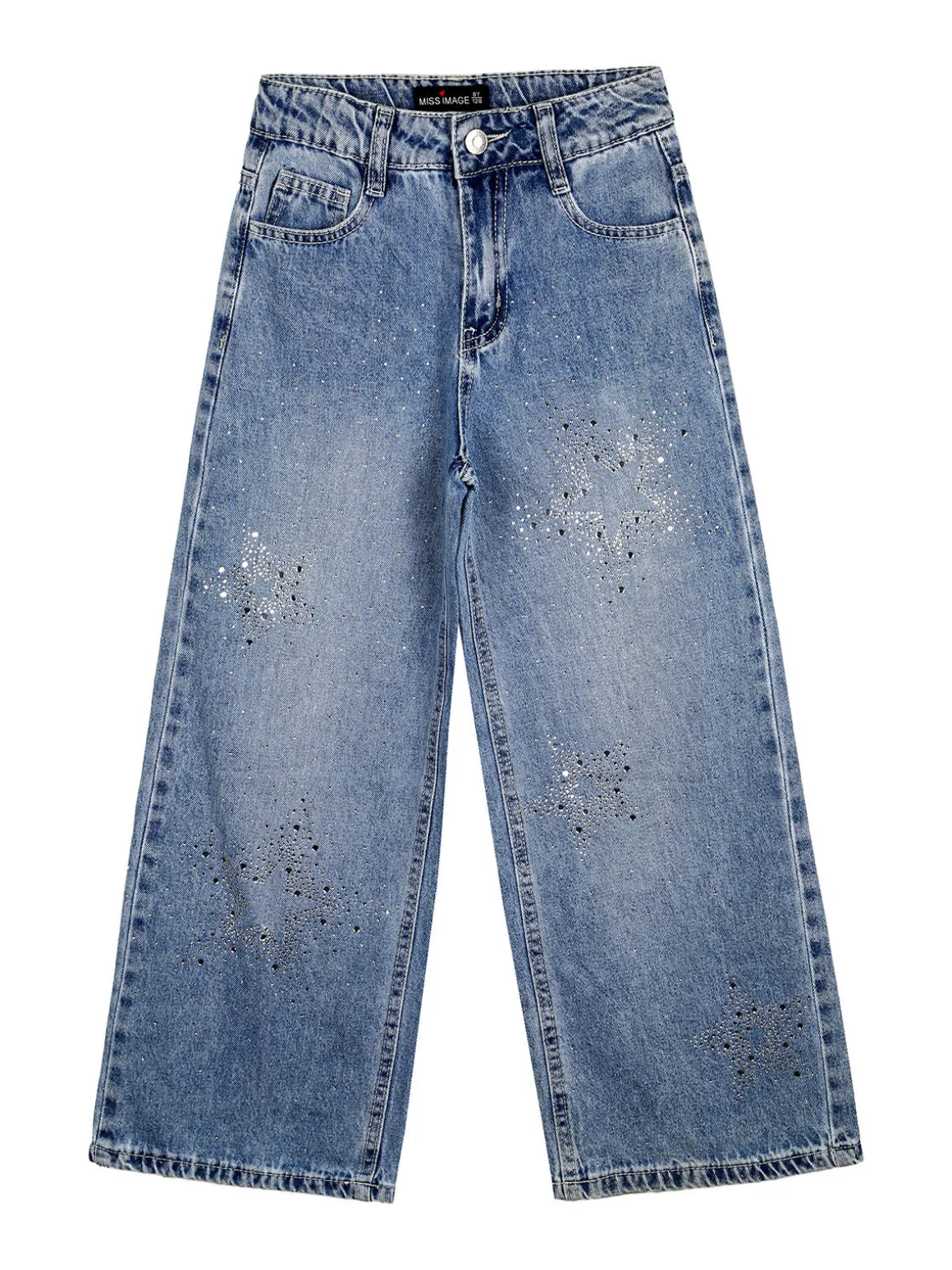 Miss Image Jeans da bambina wide leg con strass - blu