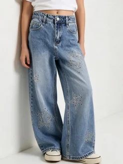 Miss Image Jeans da bambina wide leg con strass - blu