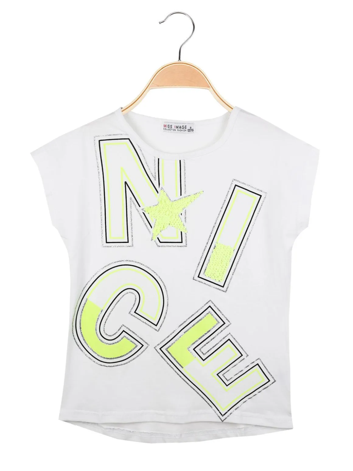 Miss Image T-shirt con scritte e paillettes