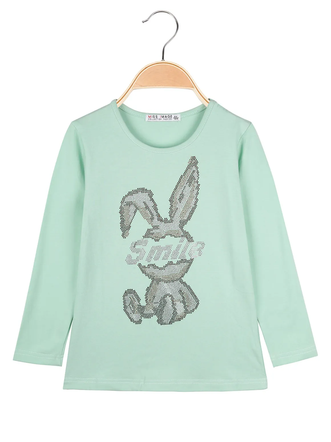 Miss Image T-shirt da bambina a maniche lunghe con strass - acqua marina