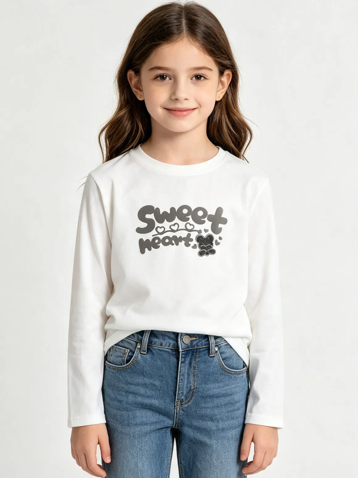 Miss Image T-shirt da bambina a maniche lunghe con stampa - bianco