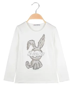 Miss Image T-shirt da bambina a maniche lunghe con strass - bianco