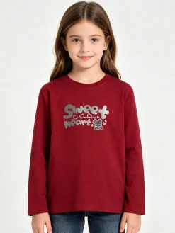Miss Image T-shirt da bambina a maniche lunghe con stampa - bordeaux