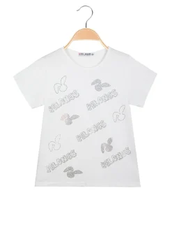 Miss Image T-shirt da bambina con scritte di strass