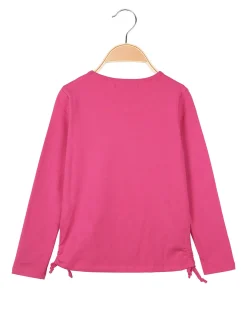 Miss Image T-shirt da ragazza a maniche lunghe con arricciature e stampa - fuxia