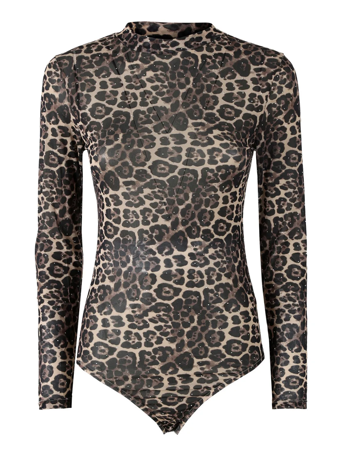 Miss Kimery Top body donna animalier a maniche lunghe - beige