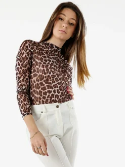 Miss Kimery Top body donna animalier a maniche lunghe - multicolore