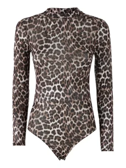 Miss Kimery Top body donna animalier a maniche lunghe - multicolore