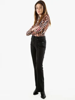 Miss Kimery Top body donna animalier a maniche lunghe - marrone