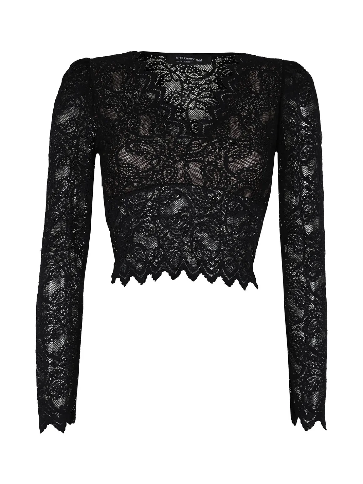 Miss Kimery Top donna in pizzo a maniche lunghe con scollo a V