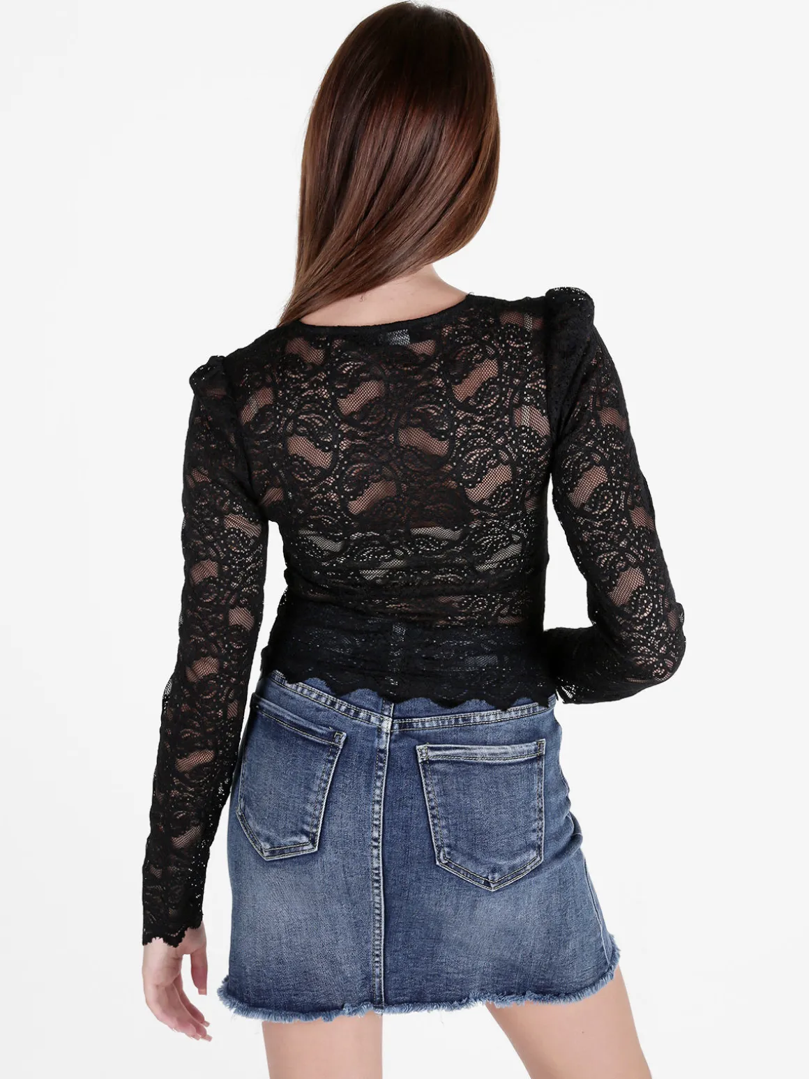 Miss Kimery Top donna in pizzo a maniche lunghe con scollo a V