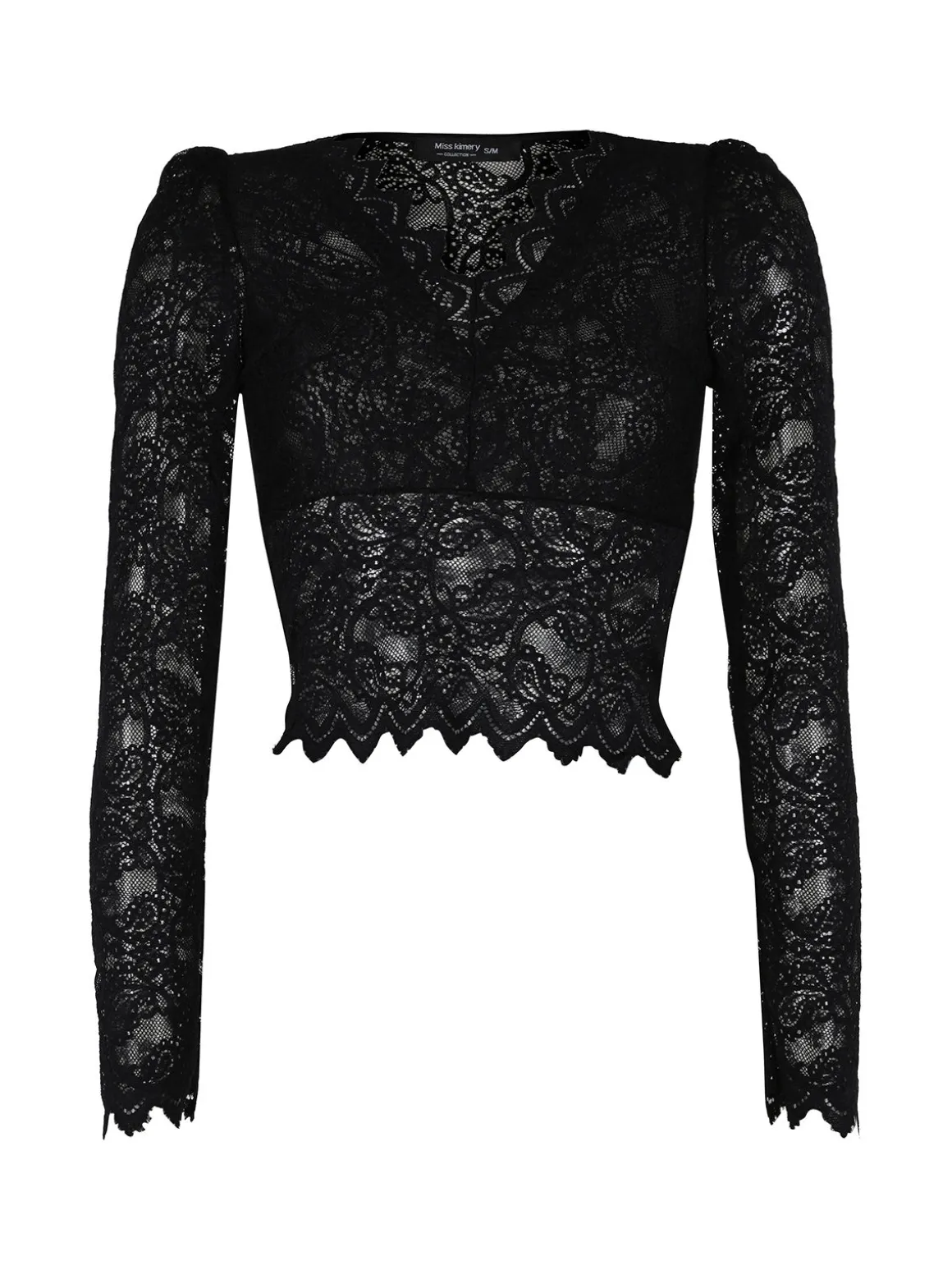 Miss Kimery Top donna in pizzo a maniche lunghe con scollo a V