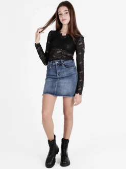 Miss Kimery Top donna in pizzo a maniche lunghe con scollo a V