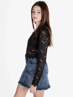Miss Kimery Top donna in pizzo a maniche lunghe con scollo a V