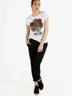 Miss Kiss T-shirt donna fiore con strass colorati