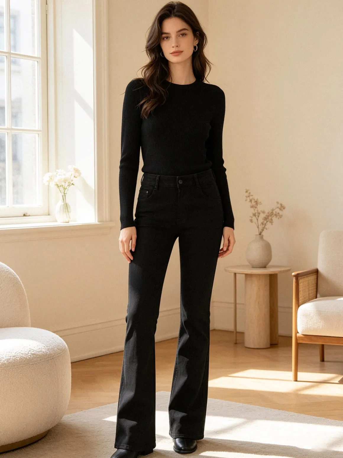 Miss Natalie Pantaloni jeans donna push-up a zampa - nero