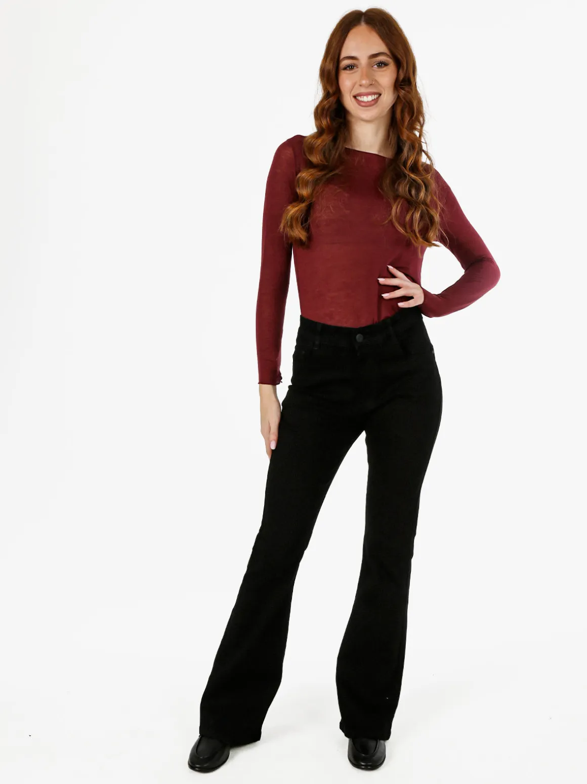 Miss Natalie Pantaloni jeans donna push-up a zampa - nero