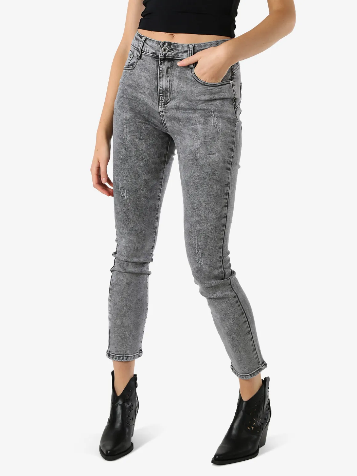 Miss & Queen Jeans da donna skinny a vita alta - grigio