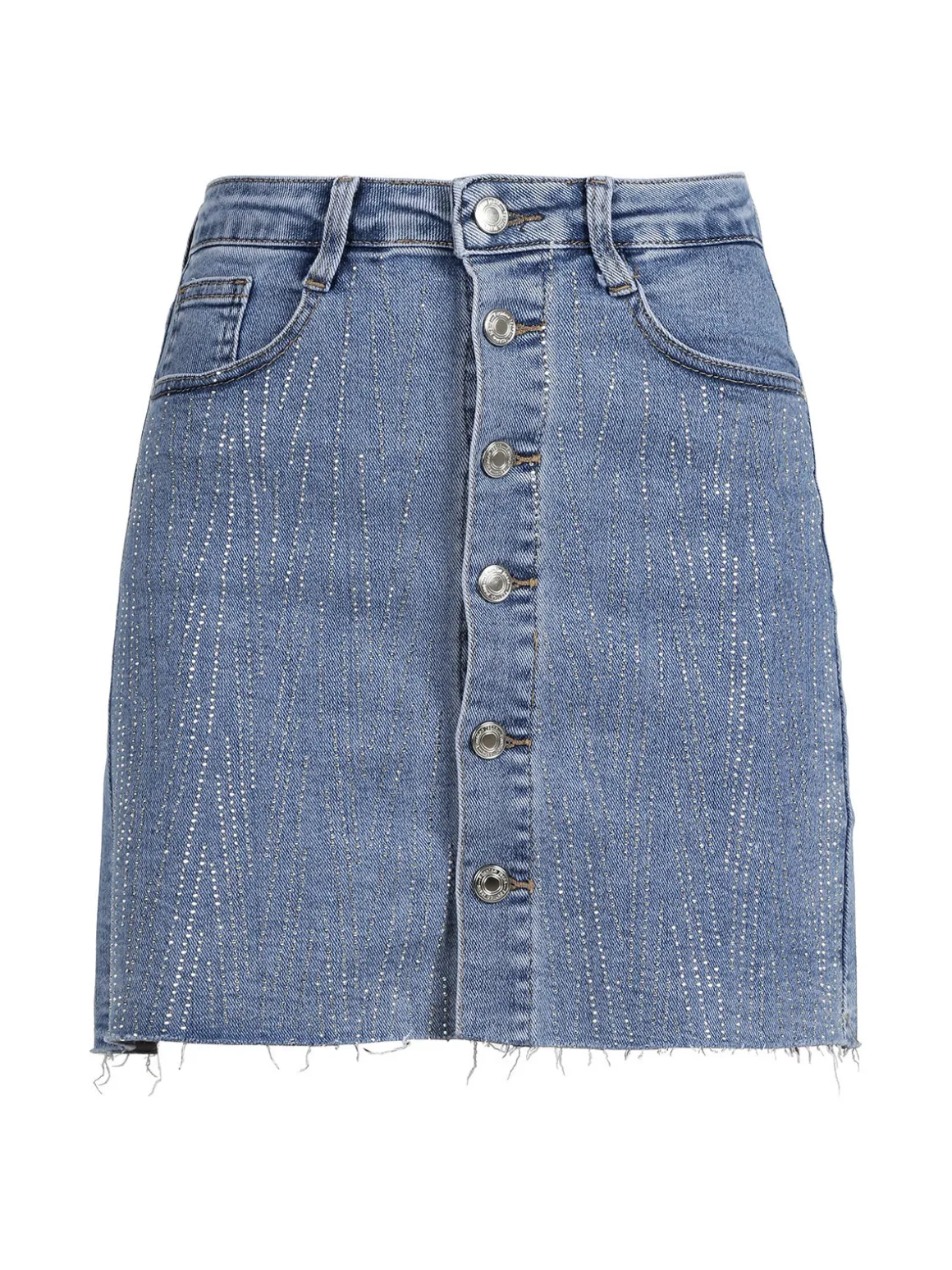 Miss Sister Gonna in jeans da donna con bottoni e strass