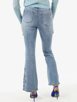 Miss Sister Jeans donna a zampa con ricami e strass - jeans