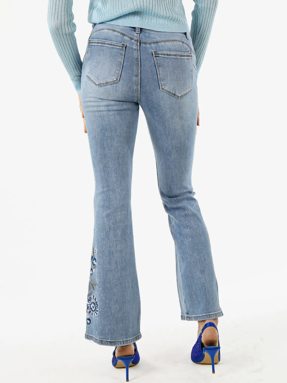 Miss Sister Jeans donna a zampa con ricami e strass - jeans