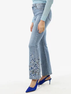 Miss Sister Jeans donna a zampa con ricami e strass - jeans