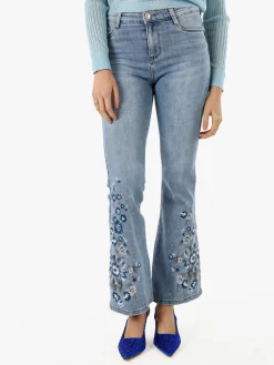 Miss Sister Jeans donna a zampa con ricami e strass - jeans