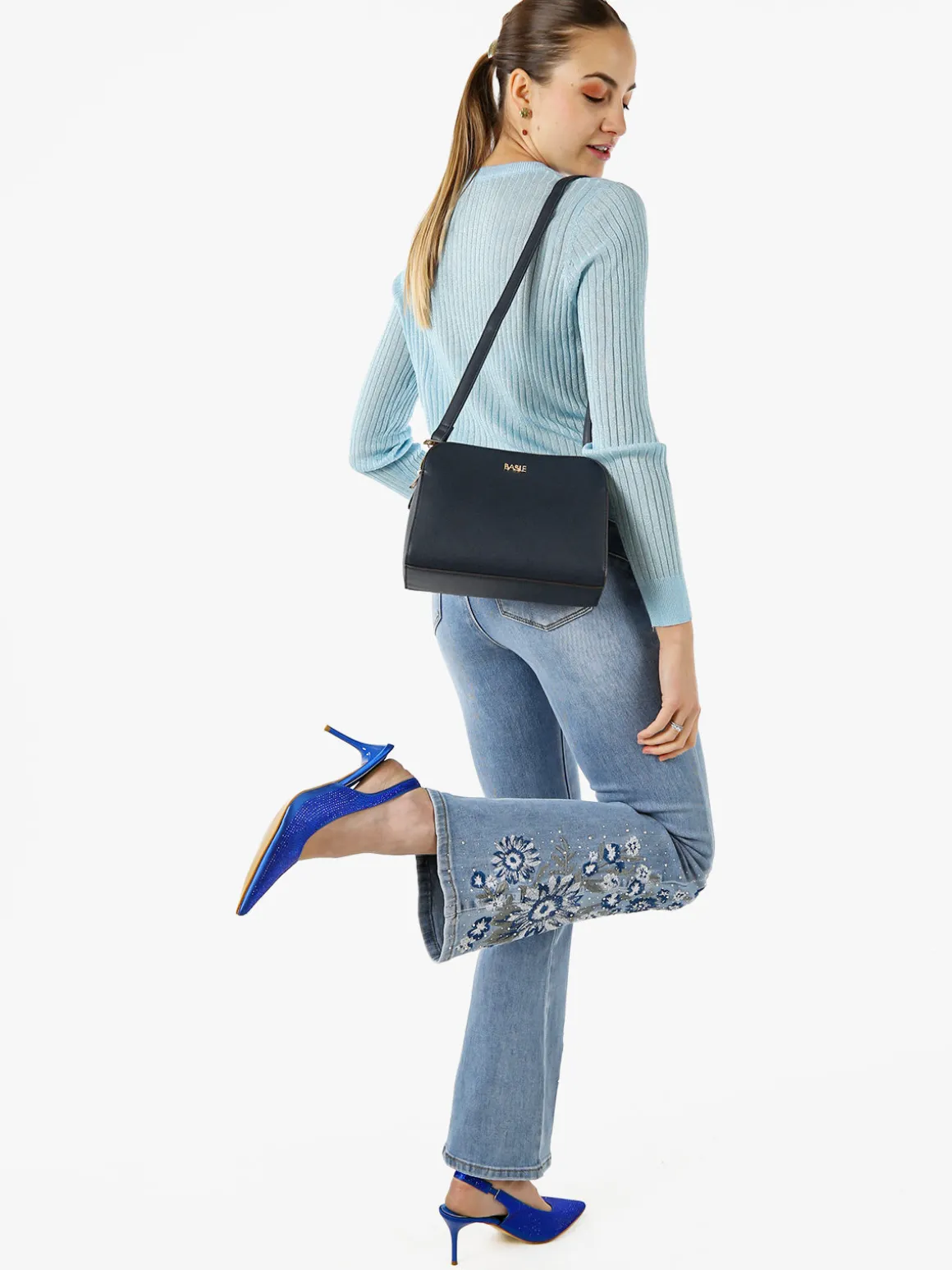 Miss Sister Jeans donna a zampa con ricami e strass - jeans