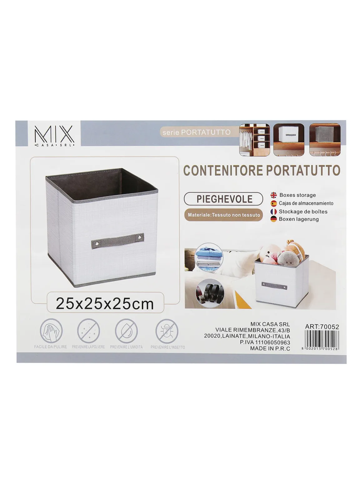 Mix Casa Contenitore portatutto pieghevole 25 x 25 x 25 cm
